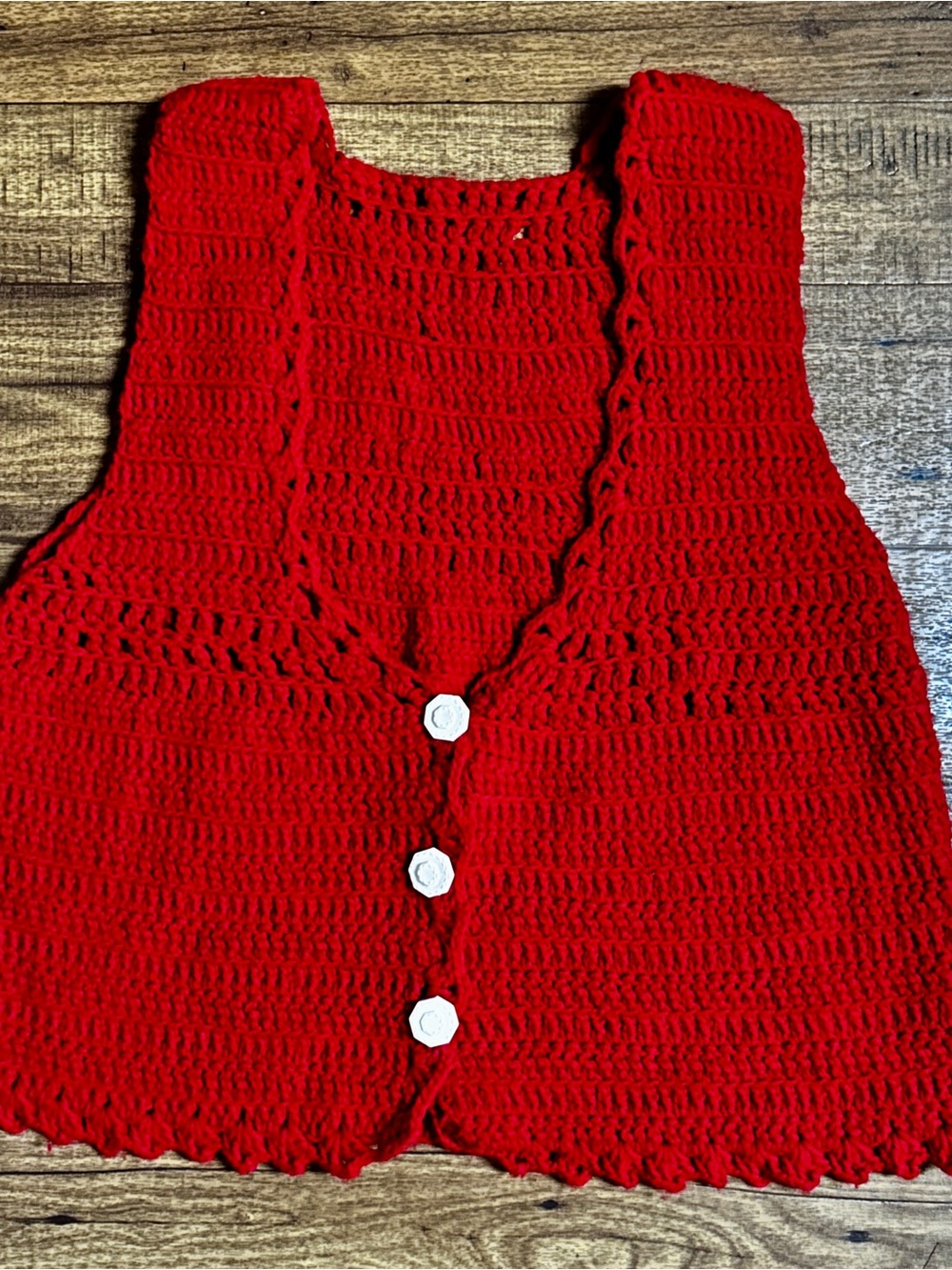 Vintage (70’s) ~ Large ~ Handmade Hand-Crocheted Red Knit Crochet Sweater Vest